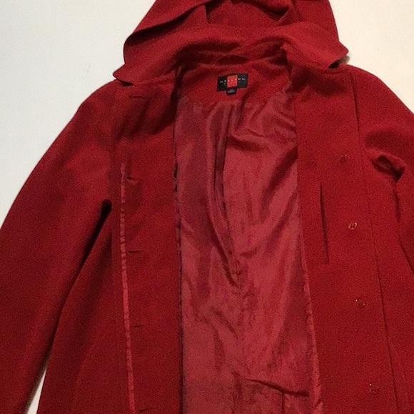 GALLERY PETITE RED TRENCH COAT WITH REMOVABLE BUTTON HOOD SZ PP - Picture 8 of 14